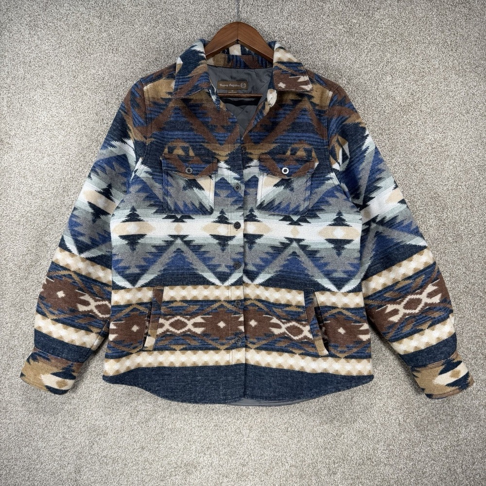 Southwest Aztec Jacket Western Blue Brown Boho Women's M Victory Outfitters Cozy